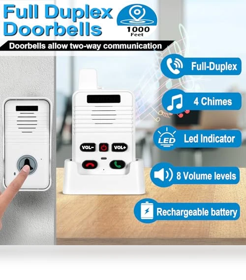 Wireless Doorbell System & Full Duplex Intercom — Chimes, UHAXZ