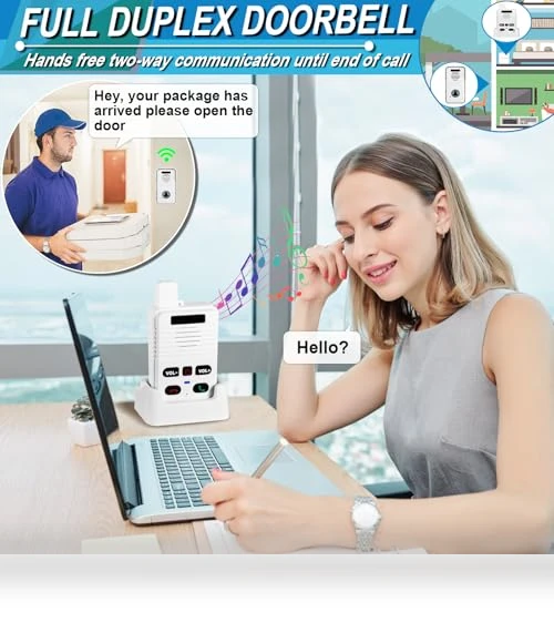 Wireless Doorbell System & Full Duplex Intercom — Chimes, UHAXZ