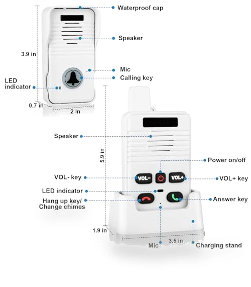 Wireless Doorbell System & Full Duplex Intercom — Chimes, UHAXZ