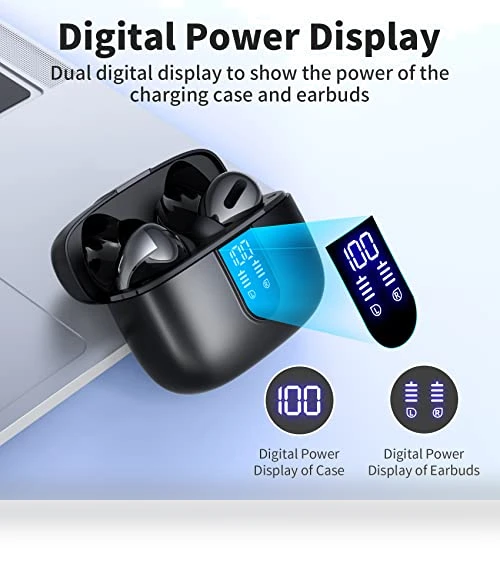True Wireless Earbuds with LED Power Display — In-Ear Headphones, TAGRY