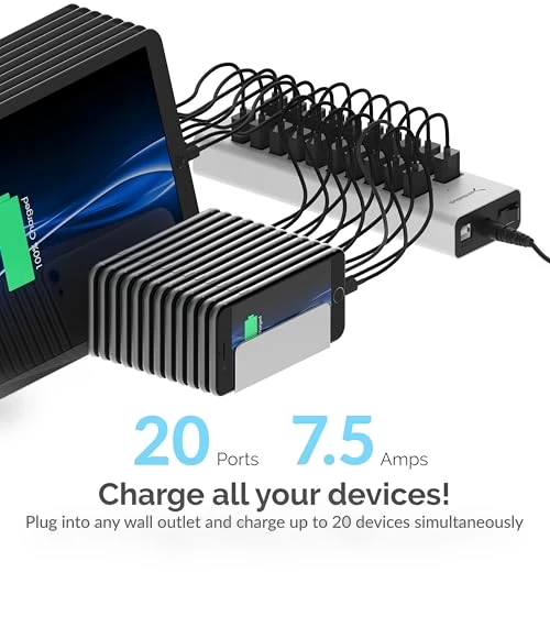 90W 20 Port USB 2.0 Fast Charger — Chargers, SABRENT