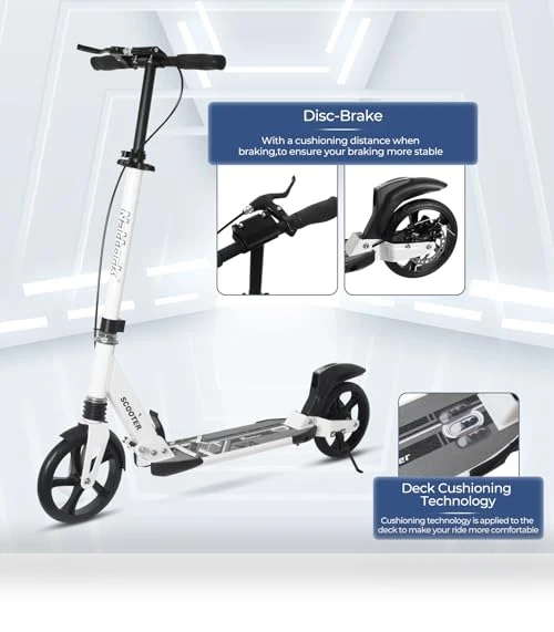 Adjustable Height Folding Kick Scooter with Large Sturdy Wheels — Push Scooters, Nattork