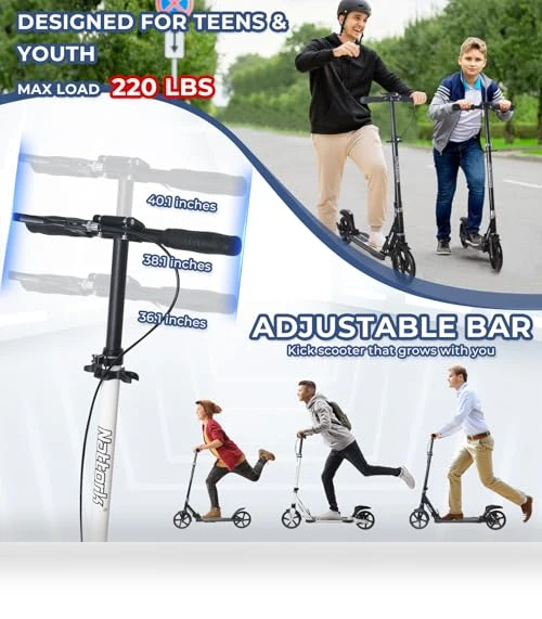 Adjustable Height Folding Kick Scooter with Large Sturdy Wheels — Push Scooters, Nattork