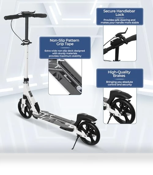 Adjustable Height Folding Kick Scooter with Large Sturdy Wheels — Push Scooters, Nattork