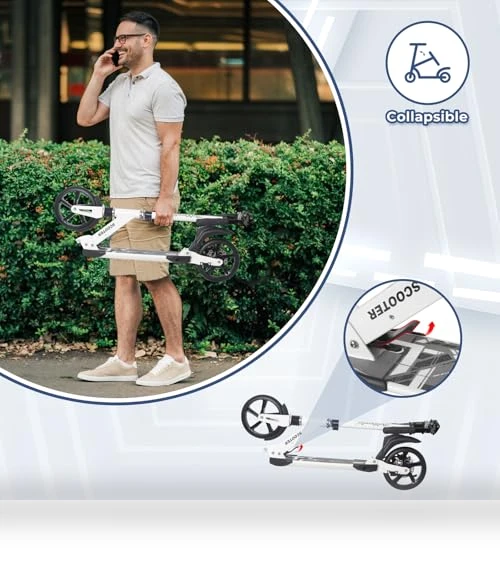 Adjustable Height Folding Kick Scooter with Large Sturdy Wheels — Push Scooters, Nattork