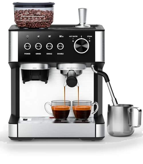 Espresso Machine with Grinder and Milk Frother — Semi-Automatic Espresso Machines, COWSAR