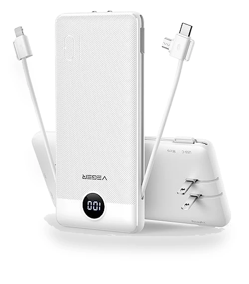 Portable Charger with Built-in Cables and Wall Plug — Charging Solutions, VEGER