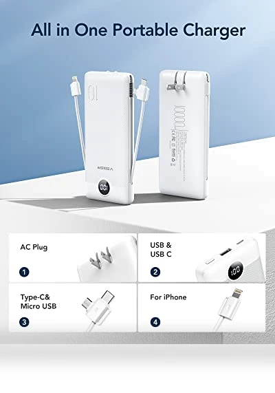Portable Charger with Built-in Cables and Wall Plug — Charging Solutions, VEGER