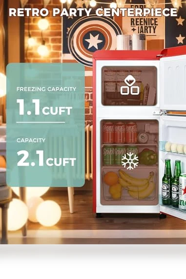 Retro Double Door Fridge with Freezer — Mini Fridges, Anypro