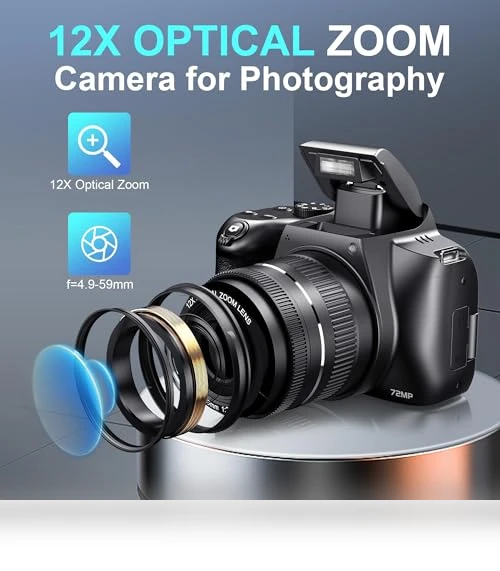 12X Optical Zoom 4K Digital Camera with WiFi & App Control — Professional DSLR Cameras, MAXKERUN