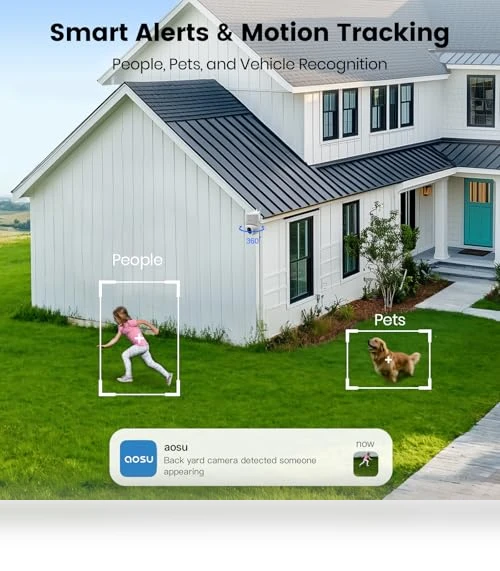 Solar Powered Outdoor Security Camera — Motion Sensors, AOSU