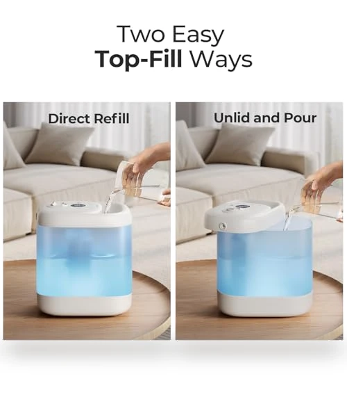 Super Easy to Clean Top Fill Auto Adapt Cool Mist Humidifier — Air Moisture Control, Homvana