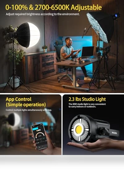 80W LED Video Light with APP Control — Photography Lighting & Studio Equipment, RaLeno