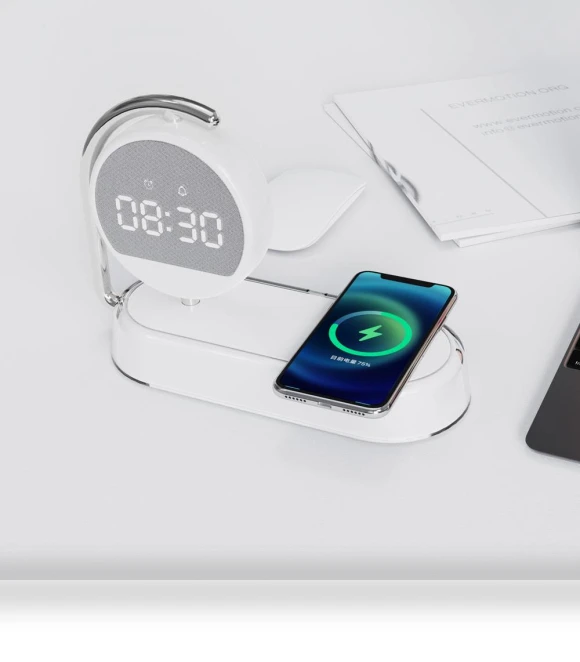 Desktop Clock Alarm Clock with Wireless Charging and Night Light — Alarm
