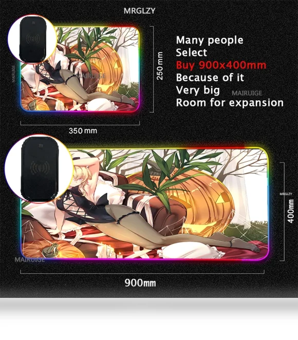 RGB Computer Waterproof Large Mouse Pad with Wireless Phone Charger — Mouse Pads