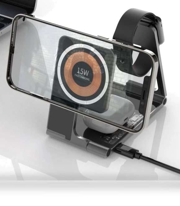 Folding Magsafe Transparent Magnetic Three-in-One Wireless Charger — Chargers