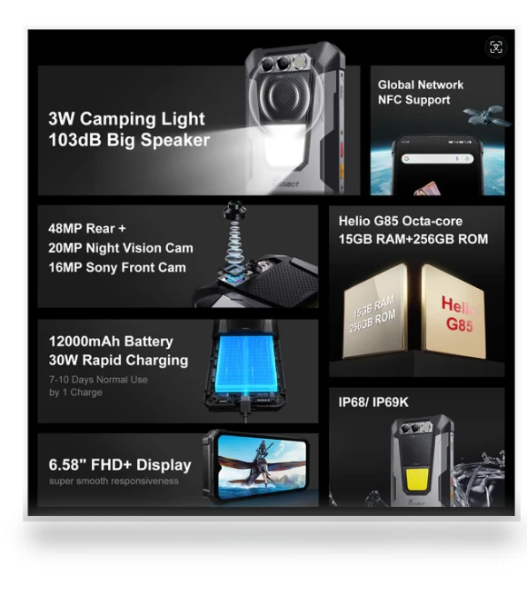 Rugged Smartphone with Camping Lights — Accessory Kits, FOSSiBOT