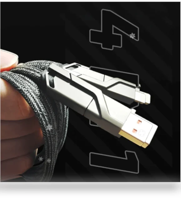 4-in-1 Flat Braided Anti-Tangle Charger Cord with Velcro — Charging Solutions