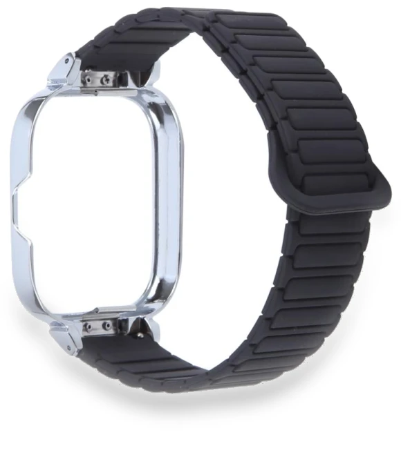 Metal Silver Frame Integrated I-shaped Magnetic Silicone Watch Band — Fitness Bands, Redmi