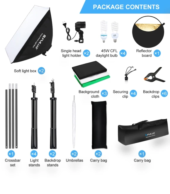LED Light Studio Softbox Photography Kit — Photography Lighting & Studio Equipment, PULUZ
