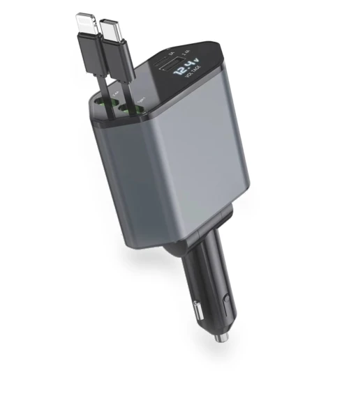 Multifunctional USB Retractable Dual-Line Digital Display Car Fast Charger — Chargers