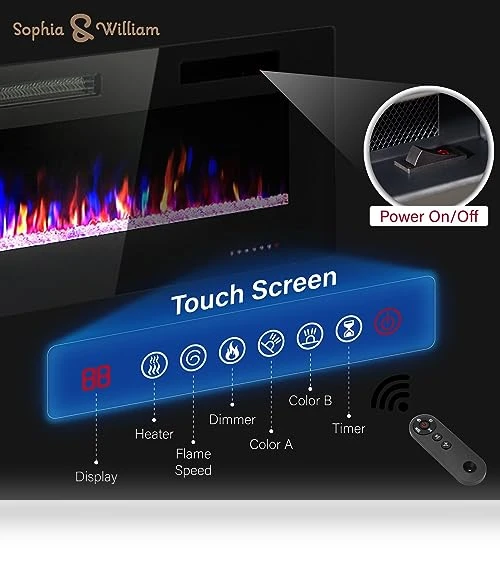 Electric Fireplace 72 Inch Wall Mounted & Recessed — Tabletop Fireplaces, Sophia & William