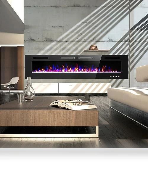 Electric Fireplace 72 Inch Wall Mounted & Recessed — Tabletop Fireplaces, Sophia & William