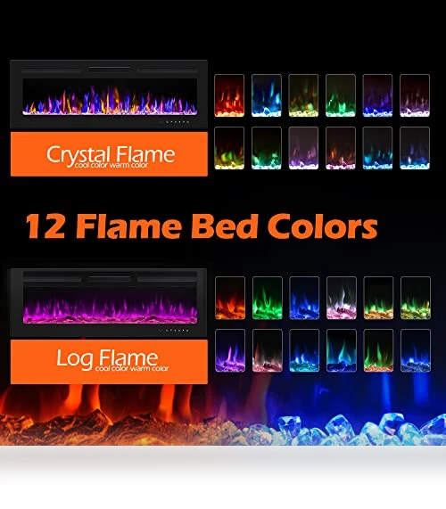 Electric Fireplace Wall Mounted and Recessed with Remote Control — Tabletop Fireplaces, BETELNUT