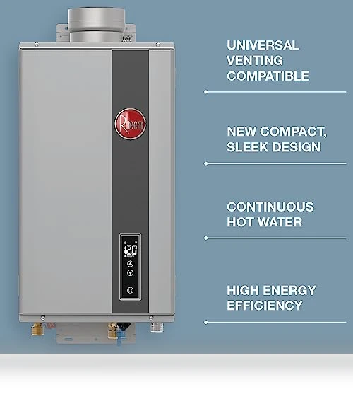 High Efficiency Non-Condensing Indoor Tankless Natural Gas Water Heater — Gas-Powered Room Warmers, Rheem