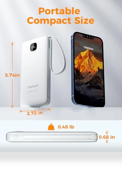 Portable Charger with Built in Cables — Chargers, TESSAN