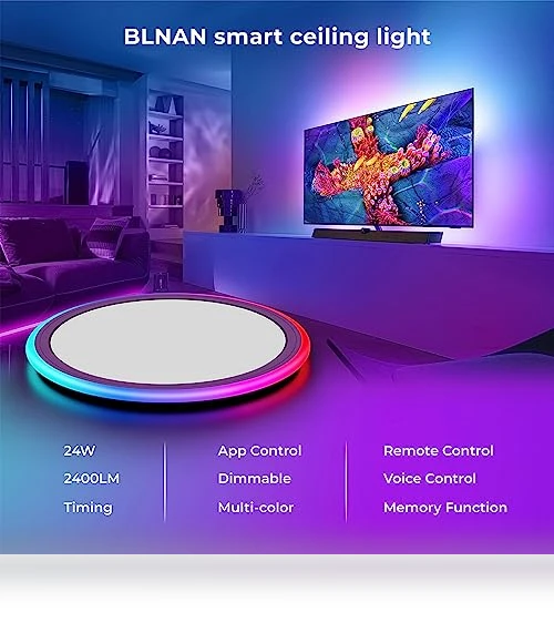 Smart RGB LED Flush Mount Ceiling Light — LED, BLNAN