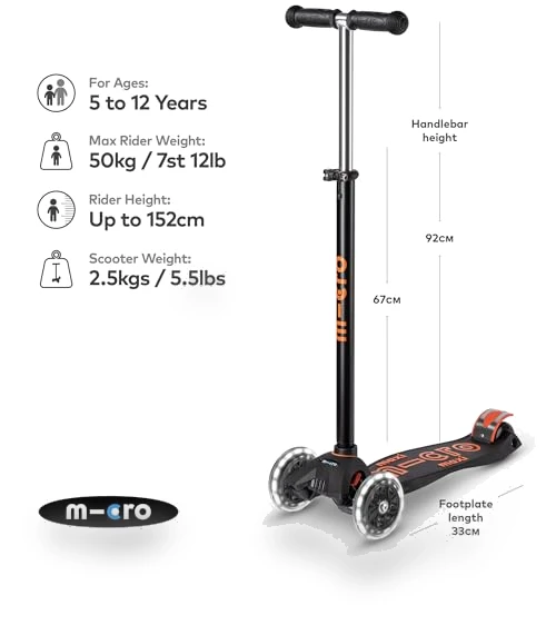 Three Wheeled Lean-to-Steer Scooter with LED Wheels — Push Scooters, Micro