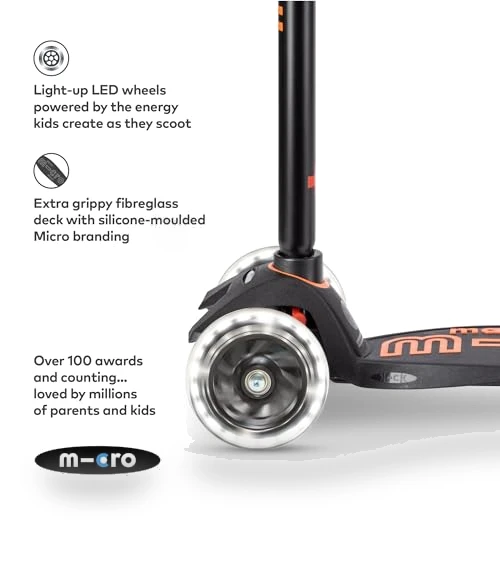 Three Wheeled Lean-to-Steer Scooter with LED Wheels — Push Scooters, Micro