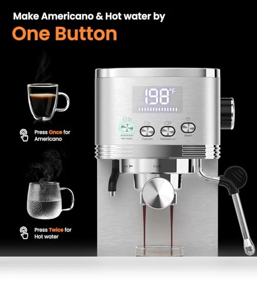 20 Bar Espresso Machine with Temperature Control LED Display — Espresso Machines, URintells Cuising