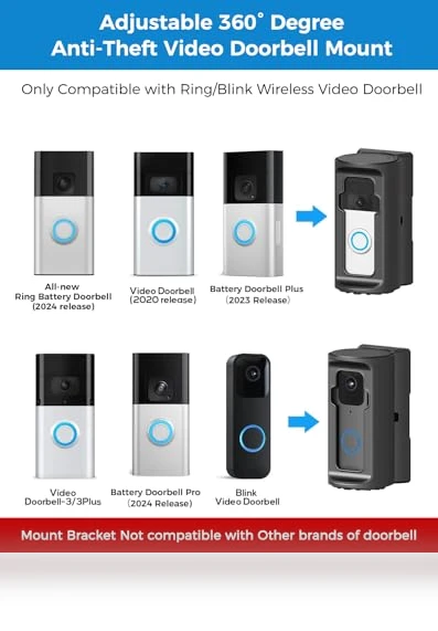 Adjustable 360° Degree Anti-Theft Video Doorbell Mount — Dashboard Installation Kits, ZHANDEYUA