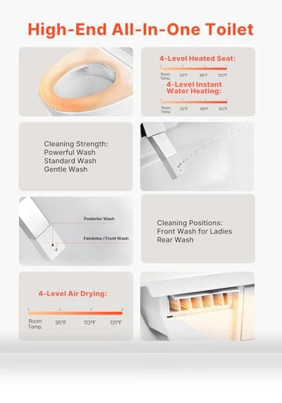 Smart Toilet with Heated Seat and Air Drying — Bathroom Essentials, VEVOR
