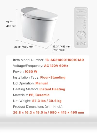 Smart Toilet with Heated Seat and Air Drying — Bathroom Essentials, VEVOR