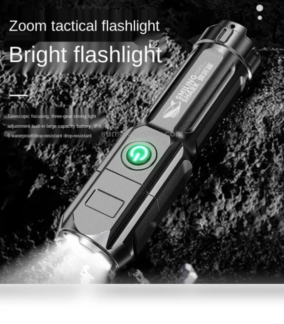 Telescopic Focusing Three-gear Bright LED Flashlight — Flashlights, Smiling Shark
