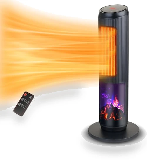 Ceramic Tower Space Heater with 3D Flame — Portable Heating Solutions, ETTFGUH
