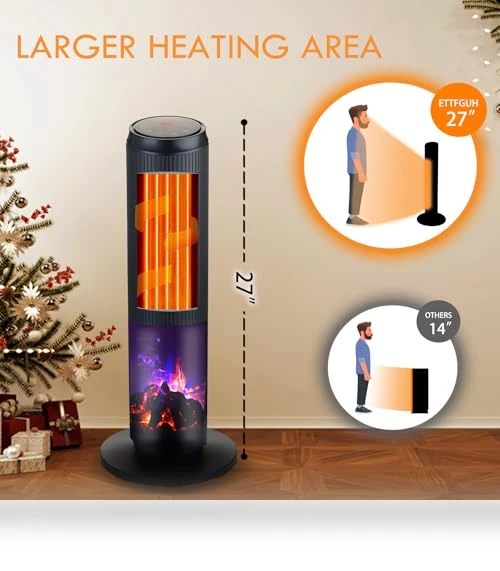 Ceramic Tower Space Heater with 3D Flame — Portable Heating Solutions, ETTFGUH