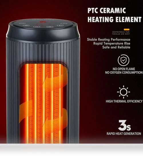 Ceramic Tower Space Heater with 3D Flame — Portable Heating Solutions, ETTFGUH