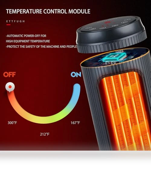 Ceramic Tower Space Heater with 3D Flame — Portable Heating Solutions, ETTFGUH