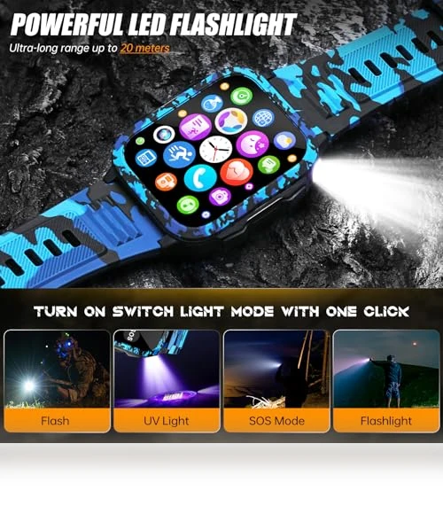Military Smart Watch with Call/LED Flashlight/UV Light — Smartwatches, LaNikar