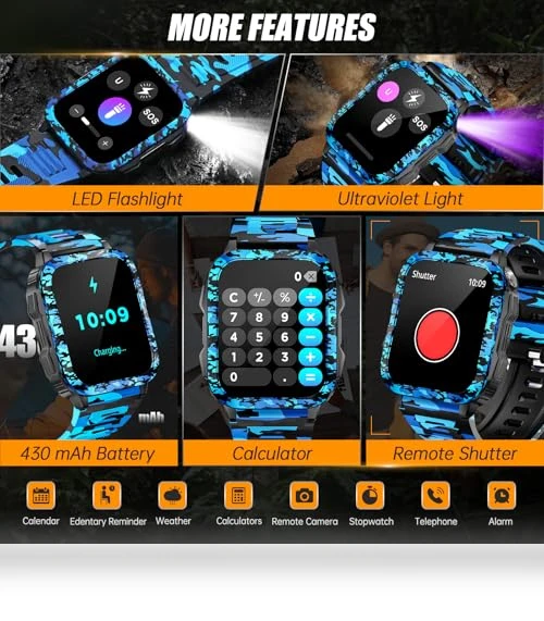 Military Smart Watch with Call/LED Flashlight/UV Light — Smartwatches, LaNikar