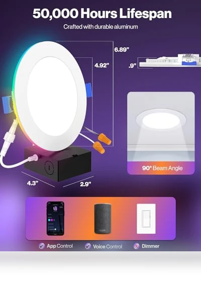 Ultra Thin LED Recessed Ceiling Lights with Night Light — LED, Sunco Lighting