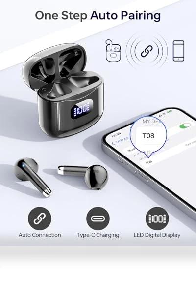 Wireless Earbuds with LED Display Charging Case — In-Ear Headphones, KTGEE