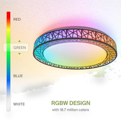 20 Inch Smart RGBW Flush Mount Ceiling Light — Overhead Lighting, ASD