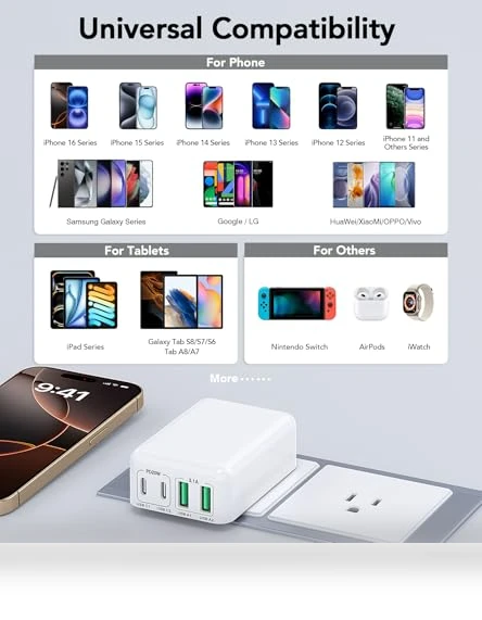 40W 4-Port Foldable USB C Wall Charger — Chargers, Qwinjwin