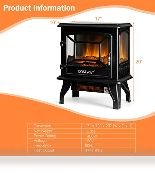 Electric Fireplace Stove — Portable Electric Heaters, COSTWAY