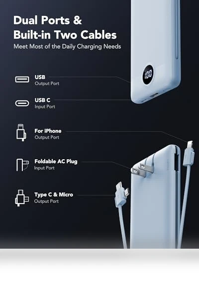 Portable Charger with Wall Plug and Cables — Mobile Power Solutions, VRURC